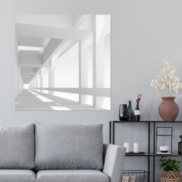 Plakat samoprzylepny Pusty biały korytarz 3D z kolumnami