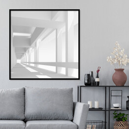 Plakat w ramie Pusty biały korytarz 3D z kolumnami