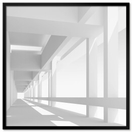 Plakat w ramie Pusty biały korytarz 3D z kolumnami