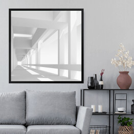 Obraz w ramie Pusty biały korytarz 3D z kolumnami