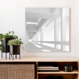 Obraz na płótnie Pusty biały korytarz 3D z kolumnami