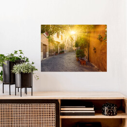 Plakat samoprzylepny Stara ulica w Trastevere w Rzymie, Włochy