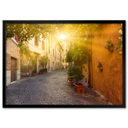 Plakat w ramie Stara ulica w Trastevere w Rzymie, Włochy