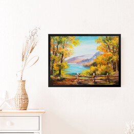 Obraz w ramie Obraz olejny - las zasłaniający górski pejzaż