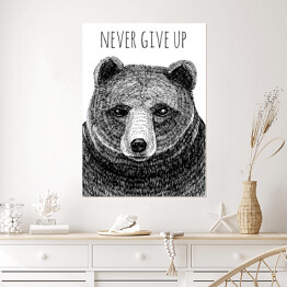 Plakat samoprzylepny "Nigdy się nie poddawaj, bądź silny" - typografia z czarnym niedźwiedziem