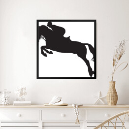 Obraz w ramie Dżokej na koniu - czarno biała ilustracja