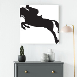 Obraz na płótnie Dżokej na koniu - czarno biała ilustracja