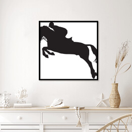 Plakat w ramie Dżokej na koniu - czarno biała ilustracja
