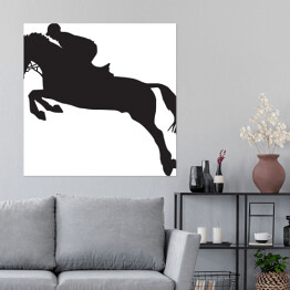 Plakat samoprzylepny Dżokej na koniu - czarno biała ilustracja