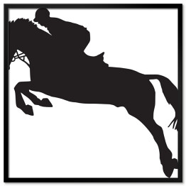 Plakat w ramie Dżokej na koniu - czarno biała ilustracja