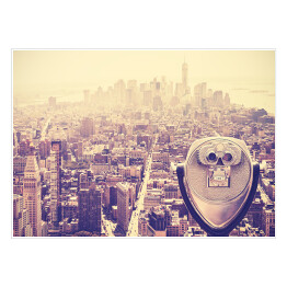 Plakat samoprzylepny Turystyczne lornetki nad Manhattanem, USA
