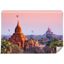 Fototapeta winylowa zmywalna Bagan na tle różowego wschodu słońca, Myanmar