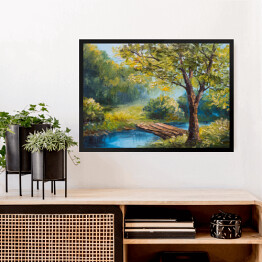 Obraz w ramie Obraz olejny - rzeka w lesie wiosną