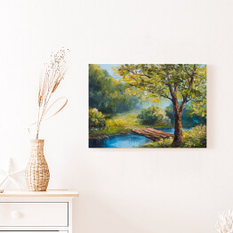Obraz na płótnie Obraz olejny - rzeka w lesie wiosną