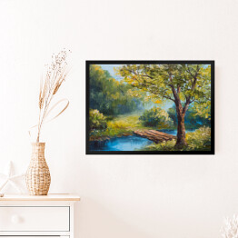 Obraz w ramie Obraz olejny - rzeka w lesie wiosną