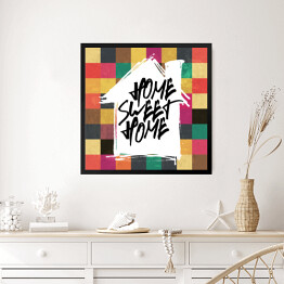 Obraz w ramie Pozytywne przesłanie - biały dom na kolorowym tle