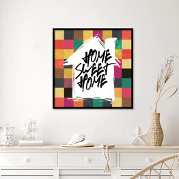Plakat w ramie Pozytywne przesłanie - biały dom na kolorowym tle