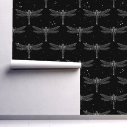 Tapeta samoprzylepna w rolce Oryginalny wzór z ważkami na ciemnym przybrudzonym tle
