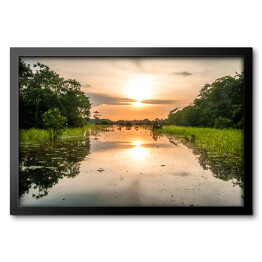 Obraz w ramie Rzeka w tropikalnym lesie deszczowym w Amazonii w półmroku, Peru, Ameryka Południowa