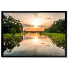 Plakat w ramie Rzeka w tropikalnym lesie deszczowym w Amazonii w półmroku, Peru, Ameryka Południowa