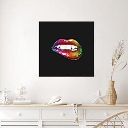 Plakat samoprzylepny Usta w neonowych kolorach na czarnym tle
