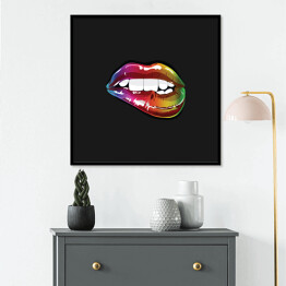 Plakat w ramie Usta w neonowych kolorach na czarnym tle