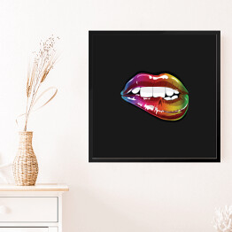Obraz w ramie Usta w neonowych kolorach na czarnym tle