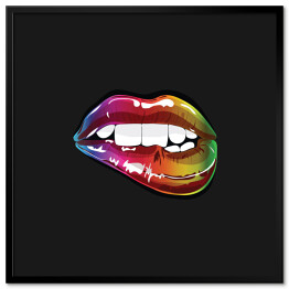 Plakat w ramie Usta w neonowych kolorach na czarnym tle
