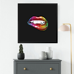 Obraz w ramie Usta w neonowych kolorach na czarnym tle