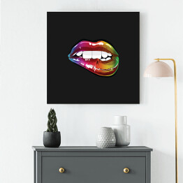 Obraz na płótnie Usta w neonowych kolorach na czarnym tle