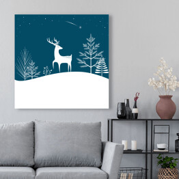 Obraz na płótnie Bożenarodzeniowy las z jeleniem i spadającą gwiazdą