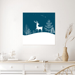Plakat samoprzylepny Bożenarodzeniowy las z jeleniem i spadającą gwiazdą