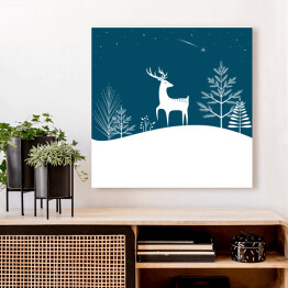 Obraz na płótnie Bożenarodzeniowy las z jeleniem i spadającą gwiazdą