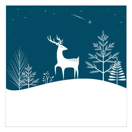Plakat samoprzylepny Bożenarodzeniowy las z jeleniem i spadającą gwiazdą