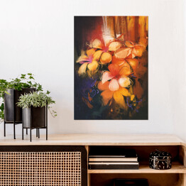 Plakat Piękne kolorowe kwiaty w ciepłych barwach