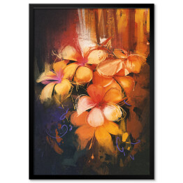 Plakat w ramie Piękne kolorowe kwiaty w ciepłych barwach
