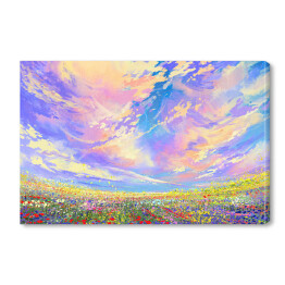 Obraz na płótnie Kolorowe kwiaty w polu pod pięknym niebem