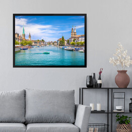 Obraz w ramie Centrum miasta Zurych, rzeka Limmat, Szwajcaria