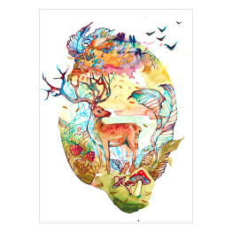Plakat samoprzylepny Jeleń w bajkowym lesie