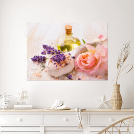 Plakat Olejek z lawendą i kwiatem róży