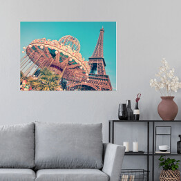 Plakat samoprzylepny Karuzela i Wieża Eiffla, Paryż, Francja