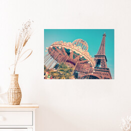 Plakat Karuzela i Wieża Eiffla, Paryż, Francja