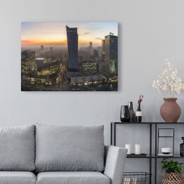 Obraz na płótnie Panorama Warszawy podczas jesiennego zachodu słońca