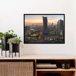 Plakat w ramie Panorama Warszawy podczas jesiennego zachodu słońca