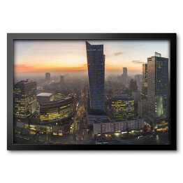 Obraz w ramie Panorama Warszawy podczas jesiennego zachodu słońca