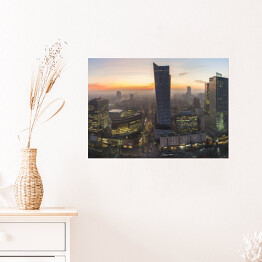 Plakat samoprzylepny Panorama Warszawy podczas jesiennego zachodu słońca