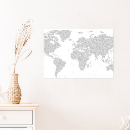 Plakat Mapa świata z kropek o różnych rozmiarach na jasnym tle