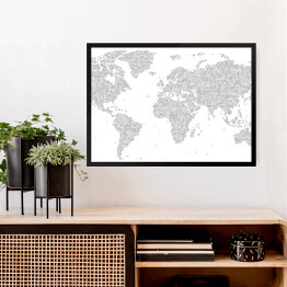 Obraz w ramie Mapa świata z kropek o różnych rozmiarach na jasnym tle