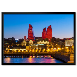 Plakat w ramie Nocny widok na Flame Towers w Baku
