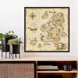 Plakat w ramie Mapa wyspy skarbów - ilustracja